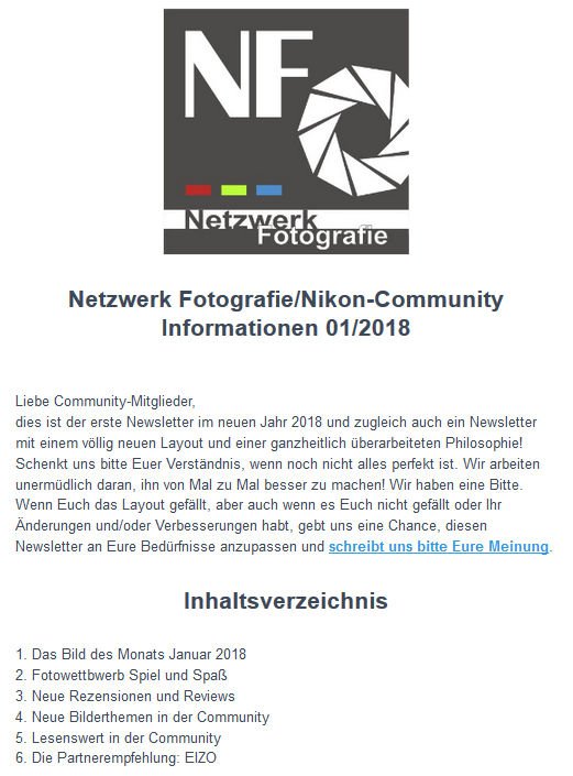 Netzwerk Fotografie Newsletter mit dem Bild des Monats