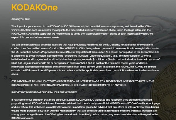 k_KODAKONE – KODAKONE Kodak: Start der Kryptowährung verzögert sich