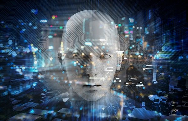 Internet of things Disruption everything , neural network , deep learning , artificial intelligence concept. 3d rendering of robot face , blue bokeh and building abstract background. Wie die Bilder denken lernen