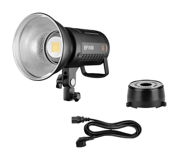 Neues LED-Dauerlicht EFII-60 von Jinbei. Produktbild mit Zubehör
