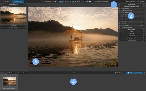 Testbericht DxO PhotoLab 3: Screenshot Register Bearbeiten