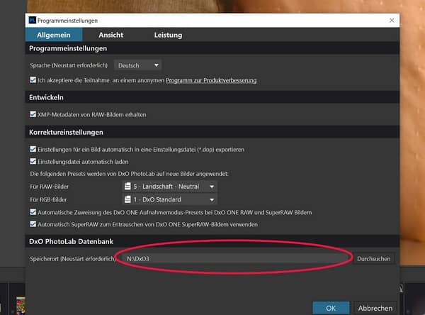 Testbericht DxO PhotoLab 3: Screenshot Programmeinstellungen