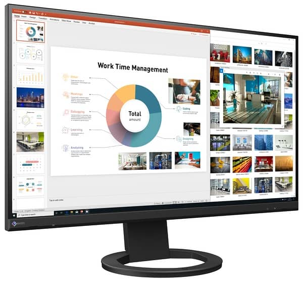 EIZO FlexScan EV2760 Schrägansicht mit Bildschirminhalt