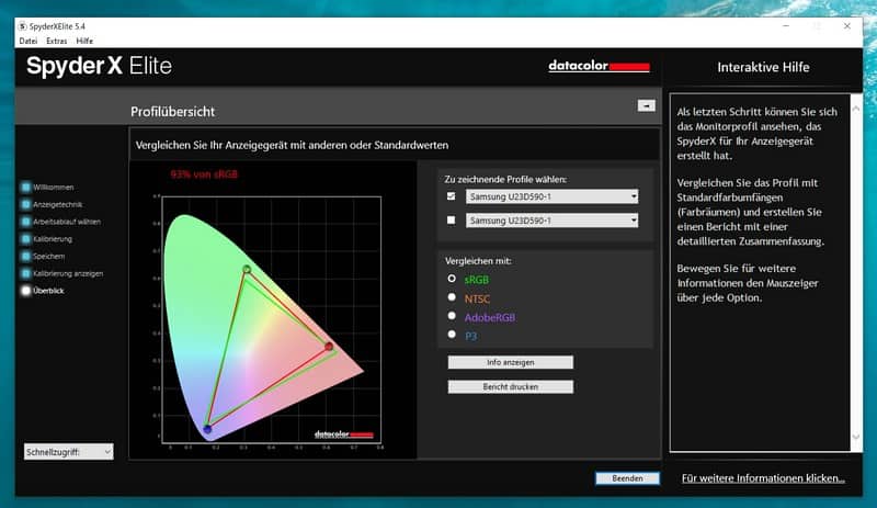 Testbericht Datacolor SpyderX Elite. Menüansicht der Software