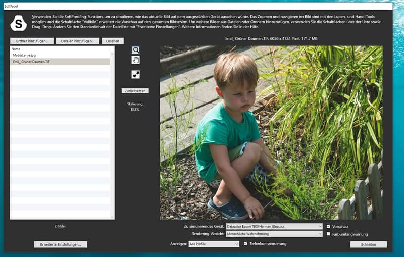 Testbericht Datacolor SpyderX Elite. Screenshot der Software Menü Softproof