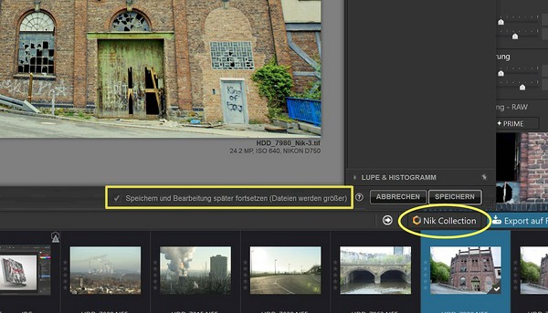 Screenshot Anwendung TIFF MULTIPAGE abspeichern in der Nik Collection 3 by DxO