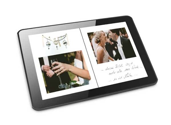 Scrapbooking: Das Fotoalbum wird als eBook auf dem Tablet angezeigt