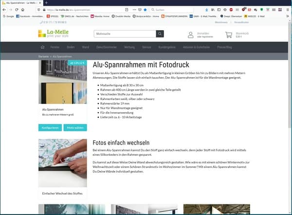 Screenshot Webseite La-Melle Alu-Spannrahmen mit Fotodruck