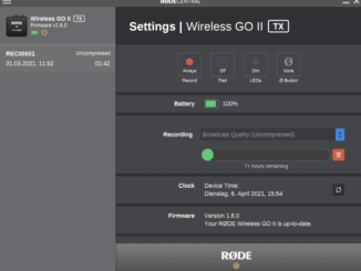 Screenshot der Software für RØDE Wireless GO II