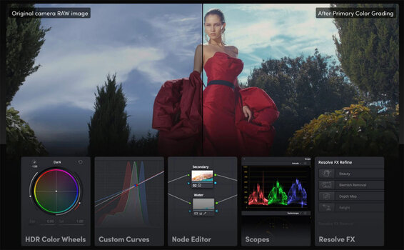 Übersicht der Color-Grading-Werkzeuge in DaVinci Resolve 21 mit Vorher-Nachher-Vergleich und professionellen Farbkorrektur-Tools. Übersicht der Color-Grading-Werkzeuge in DaVinci Resolve 21 mit Vorher-Nachher-Vergleich und professionellen Farbkorrektur-Tools.
