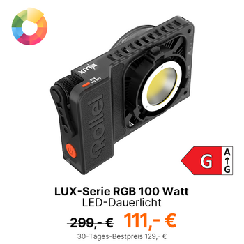 Rollei LUX RGB 100 W LED-Leuchte für Foto- und Videografie.