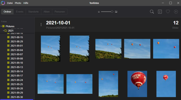 Automatisch nach Datum organisierte Smartphone-Fotos in TonfotosSync auf dem Computer. Automatisch nach Datum organisierte Smartphone-Fotos in TonfotosSync auf dem Computer.