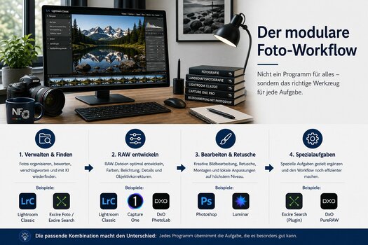 Modularer Foto-Workflow mit Lightroom, Excire, DxO, Capture One, Photoshop und Luminar