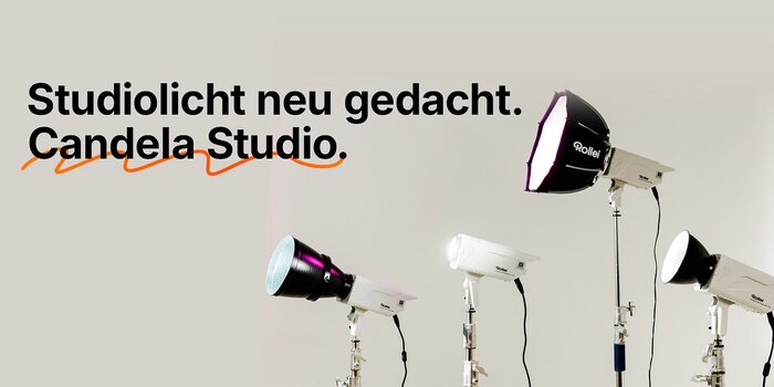 Neue Rollei Candela Studio LED-Leuchten mit Softboxen und weiterem Studio-Lichtzubehör.