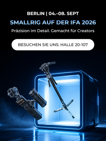 IFA-Ankündigung von SmallRig mit Kamera-Rig, Stativ, LED-Leuchte und Mikrofon