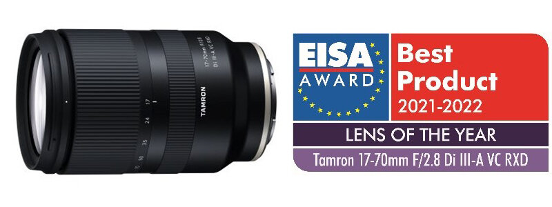 Produktbild Tamron 17-70mm F/2.8 Di III-A VC RXD (Modell B070) plus Logo EISA-Auszeichnung Produktbild Tamron 17-70mm F/2.8 Di III-A VC RXD (Modell B070) plus Logo EISA-Auszeichnung