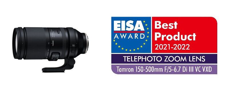 Produktbild Tamron 150-500mm F/5-6.7 Di III VC VXD (Modell A057) plus Logo EISA-Auszeichnung Produktbild Tamron 150-500mm F/5-6.7 Di III VC VXD (Modell A057) plus Logo EISA-Auszeichnung