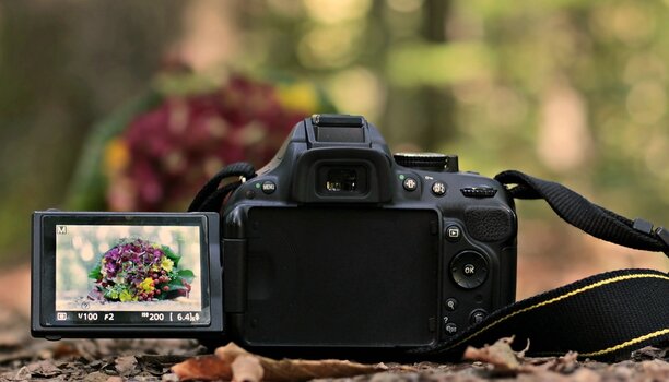 Nikon DSLR Rückansicht mit Klappdisplay seitlich