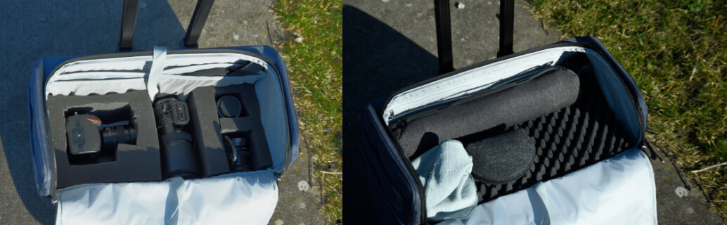 DIY Fototrolley Blick ins Innere: links untere Ebene, rechts obere Ebene