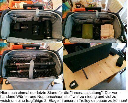 4 Bilder, je 2 neben- und 2 untereinander mit dem Bauzustand des DIY Fototrolley nach Teil 1 des Zusammenbaus. 