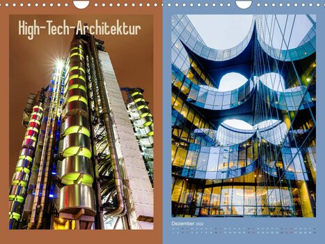 Collage aus 2 Bildern des Fotokalenders High-Tech-Architektur von Christian Müller