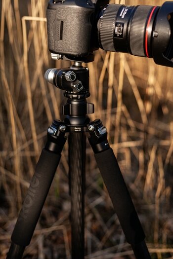 Stativ Rock Solid Gamma Mark III Anwendungsbeispiel mit Kamera in der Natur Stativ Rock Solid Gamma Mark III Anwendungsbeispiel mit Kamera in der Natur