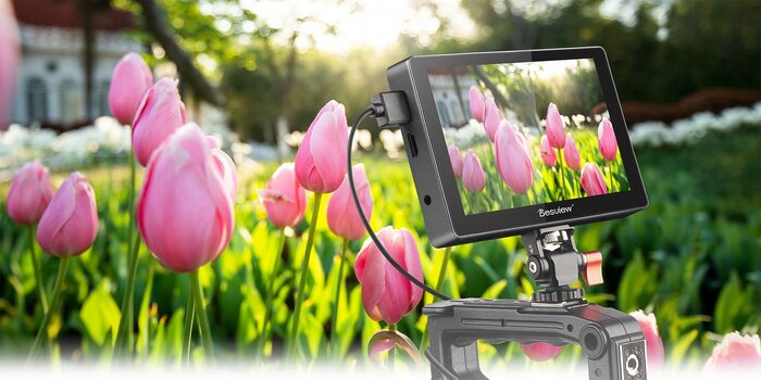 Desview Kamera-Monitor im Tulpenfeld Desview Kamera-Monitor im Tulpenfeld