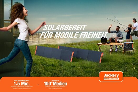 Werbegrafik Jackery Solargeneratoren: Menschen beim Angeln Werbegrafik Jackery Solargeneratoren: Menschen beim Angeln