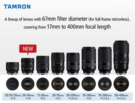 Lineup der Tamron-Objektive mit 67mm Filterdurchmesser für spiegellose Vollformatkameras