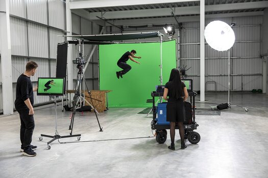 Studiosetup mit Manfrotto Chroma Key Hintergrund Studiosetup mit Manfrotto Chroma Key Hintergrund