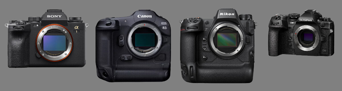 v.l.n.r: Sony Alpha 1, Canon EOS R3, Nikon Z9, Olympus OM-1
