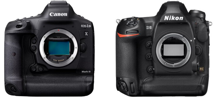 Links Canon EOS-1D, rechts Nikon D6