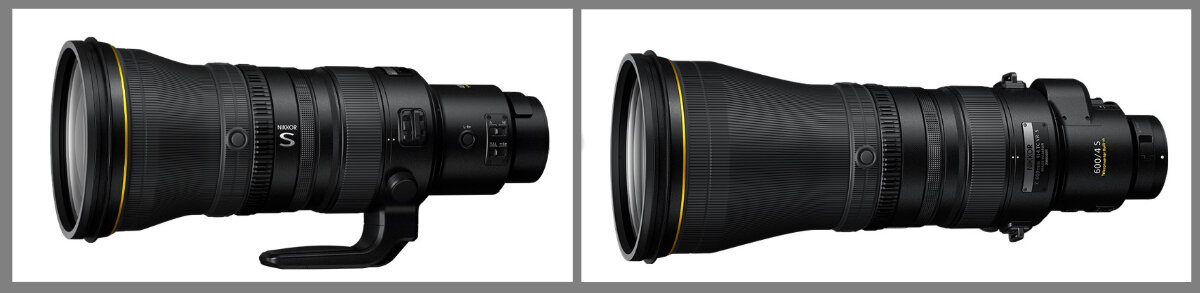 Zwei neue Nikon Teleobjektive nebeneinander
