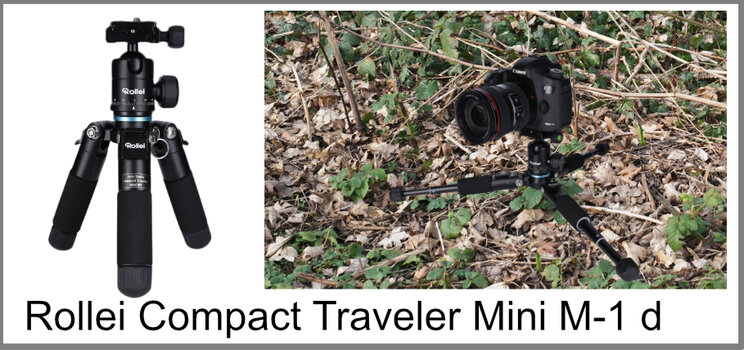 Rollei Compact Traveler Mini M-1 d, links Produktbild, rechts im Einsatz mit Kamera Rollei Compact Traveler Mini M-1 d, links Produktbild, rechts im Einsatz mit Kamera