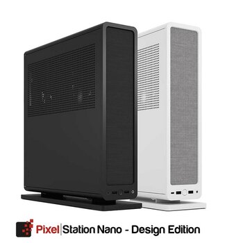 Zwei PixelStation Nano in der Design Edition. Links schwarz, rechts weiß.