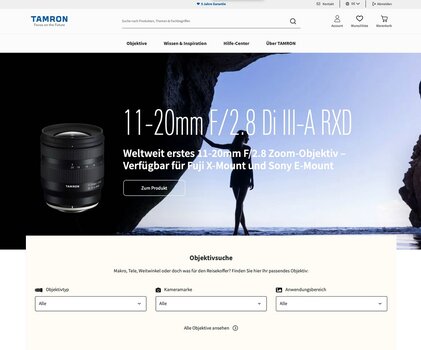 Screenshot Tamron Online-Shop