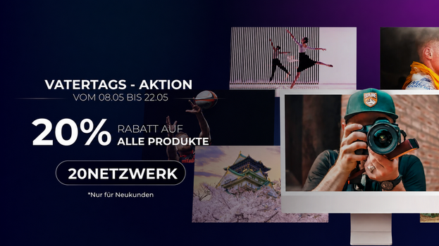 DxO Vatertagsaktion mit 20 Prozent Rabatt auf alle Produkte und dem Gutscheincode 20NETZWERK, z.B. für PhotoLab, PureRAW und Nik Collection.
