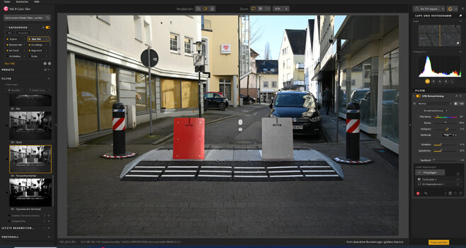 Demonstration der KI-gestützten Maskierung in DxO Nik 9 Color Efex zur automatischen und pixelgenauen Auswahl von Objekten im Bild.