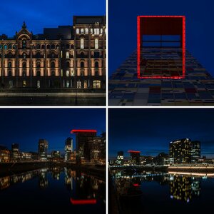 Düsseldorfer Medienhafen bei Nacht