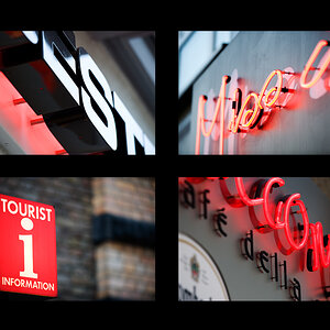Signs in red