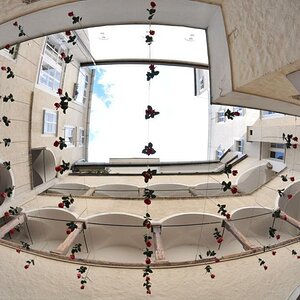 DSC 6564:
Fisheye Aufnahme eines Salzburger Innenhofes
Nikon D90, Walimex 8mm