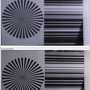 D800 Justageergebnis März 2013, 250cm Motivabstand, 28/1.8 Offenblende, 1/320s, Phasen-AF/Konstrast-AF Vergleich Links