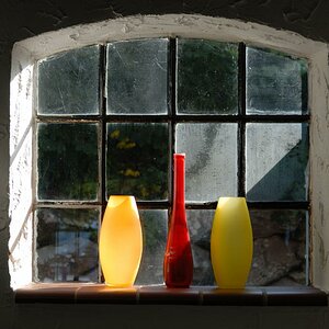 Bornholm, Fenster in einem Kaffee.
