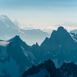 Blick von Mont Blanc Massiv Richtung Matterhorn und Monte Rosa