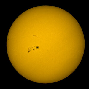 Sonnenflecken, 6. 1. 2014, 15° 01´;

Celestron C8 Ultima PEC mit Baader "AstroSolar"-Sonnenfilterfolie, Nikon D610, 1/800", ISO 100, SVA, Kabelfernaus