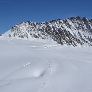 Schneewanderer auf dem Weg zur Mönchshütte   Trugbergkamm (3933m)