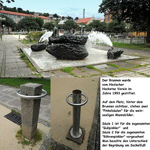 Der Pi... Platz in Heslach. Sehr originell gestalteter Brunnenplatz.