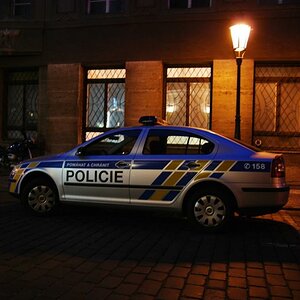 bunter Polizeiwagen in Prag