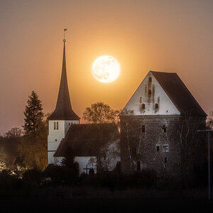 Supermoon Between Church And Tower