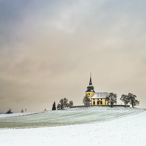 Church on a Hill in Winter